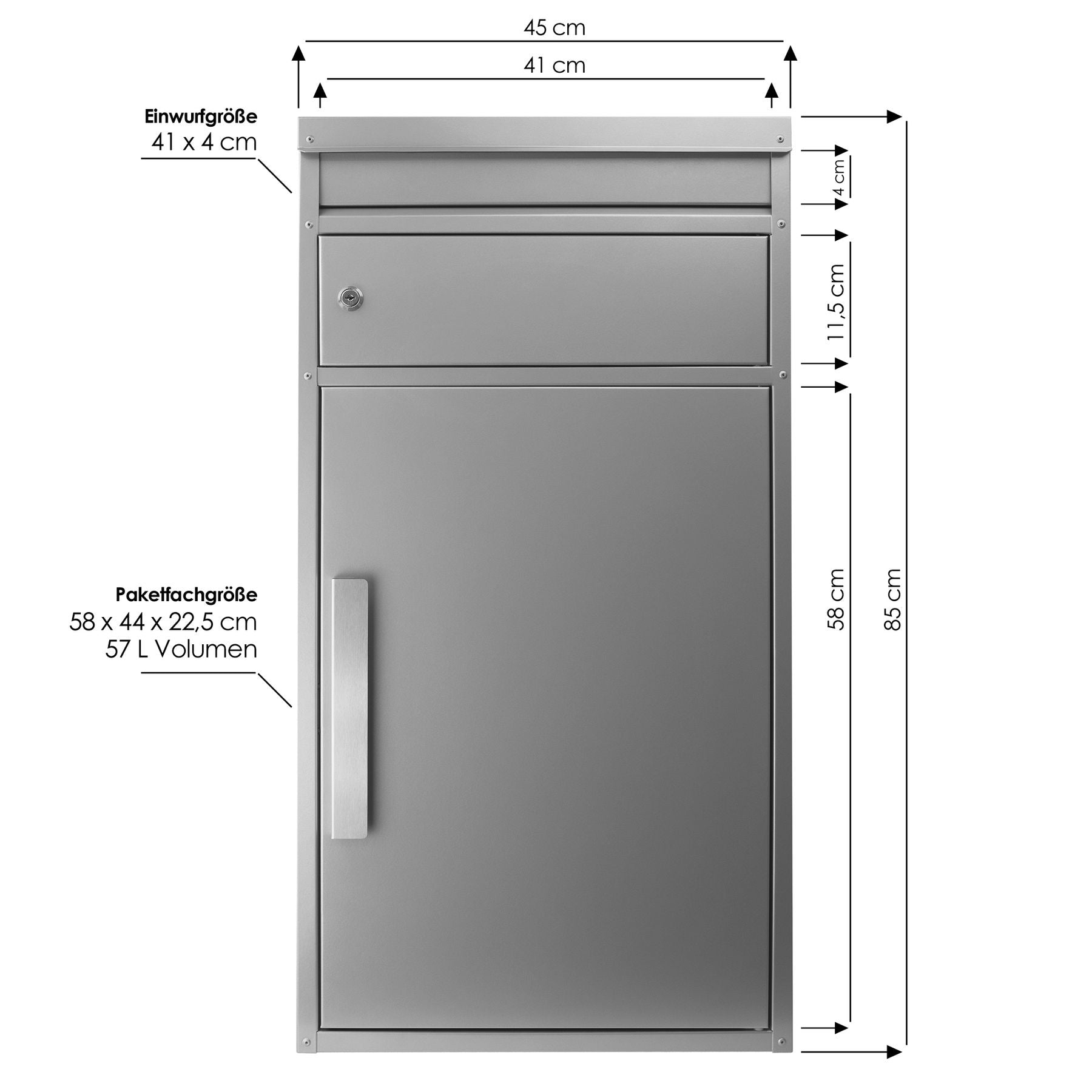 B-Ware Paketbriefkasten SafePost 65M silber Ral 9006 Design-Paketkasten modern