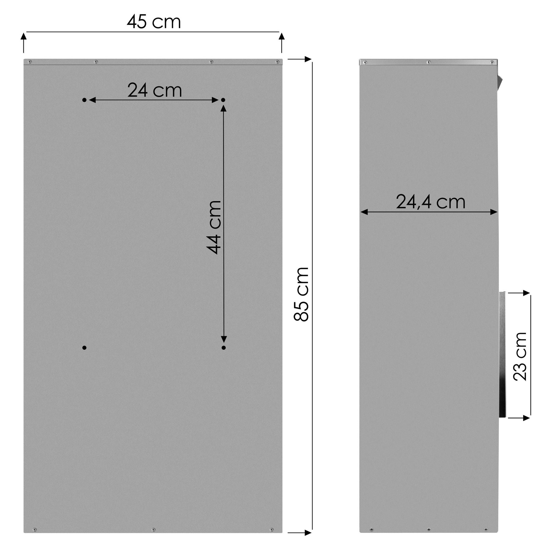 Maße 65M silber grau RAL 9006 Rückansicht