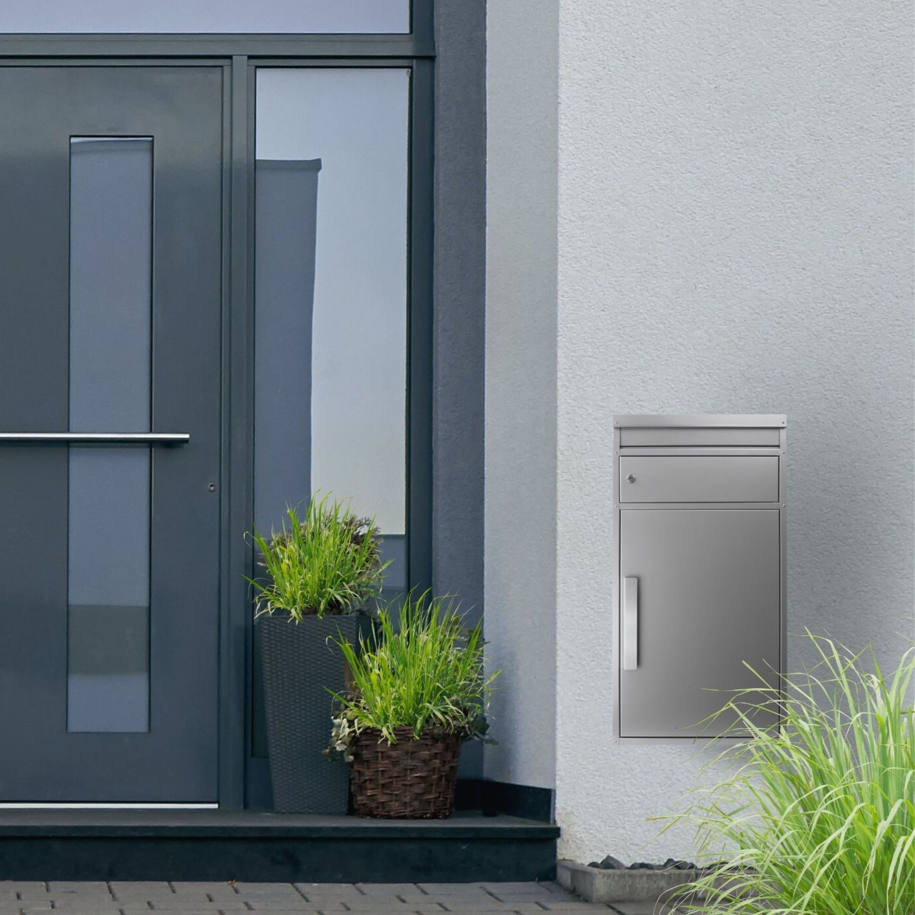 Paketbox mit Briefeinwurf grau silber modern XXL