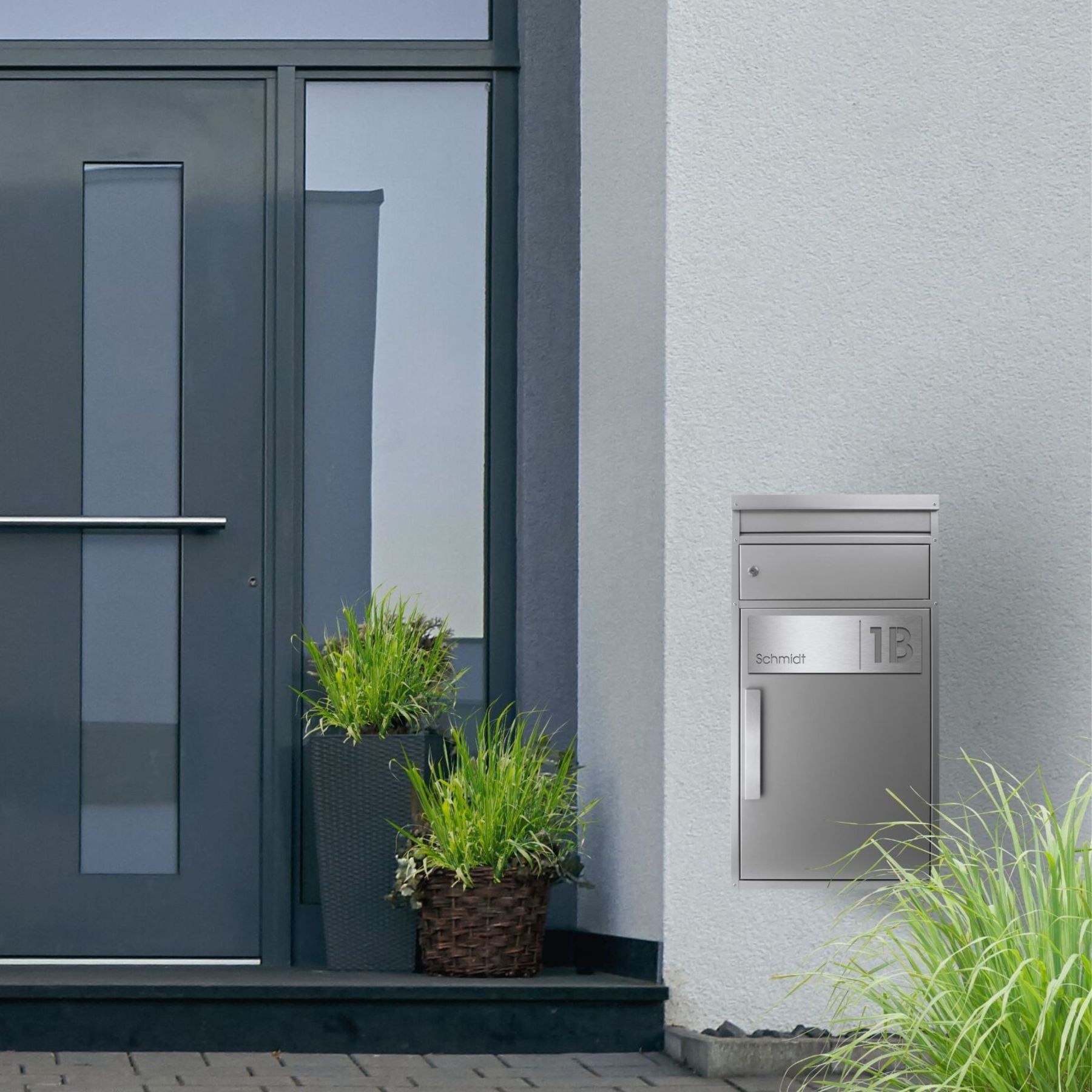 Paketbox mit Briefeinwurf und Personalisierung grau silber modern XXL