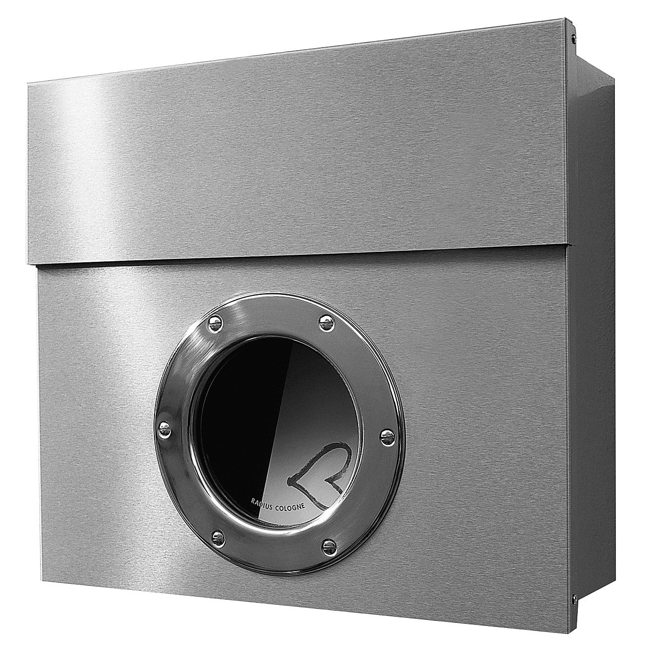 Letterman 1 Design Briefkasten edelstahl mit Sichtfenster, verdecktes Schloss, Wand-Postkasten mit Bullauge