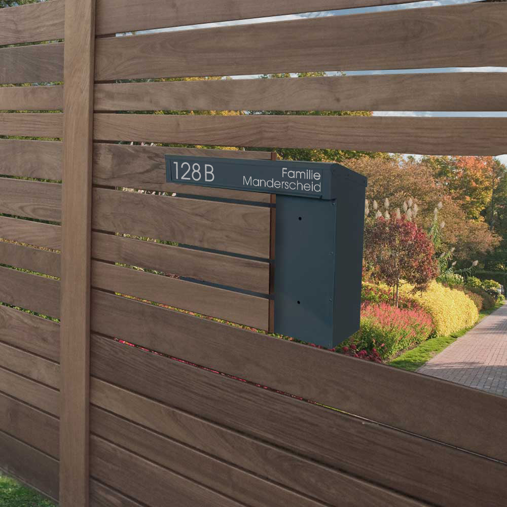 Zaunbriefkasten 925 anthrazit, rückseitige Entnahme & individuelle Beschriftung