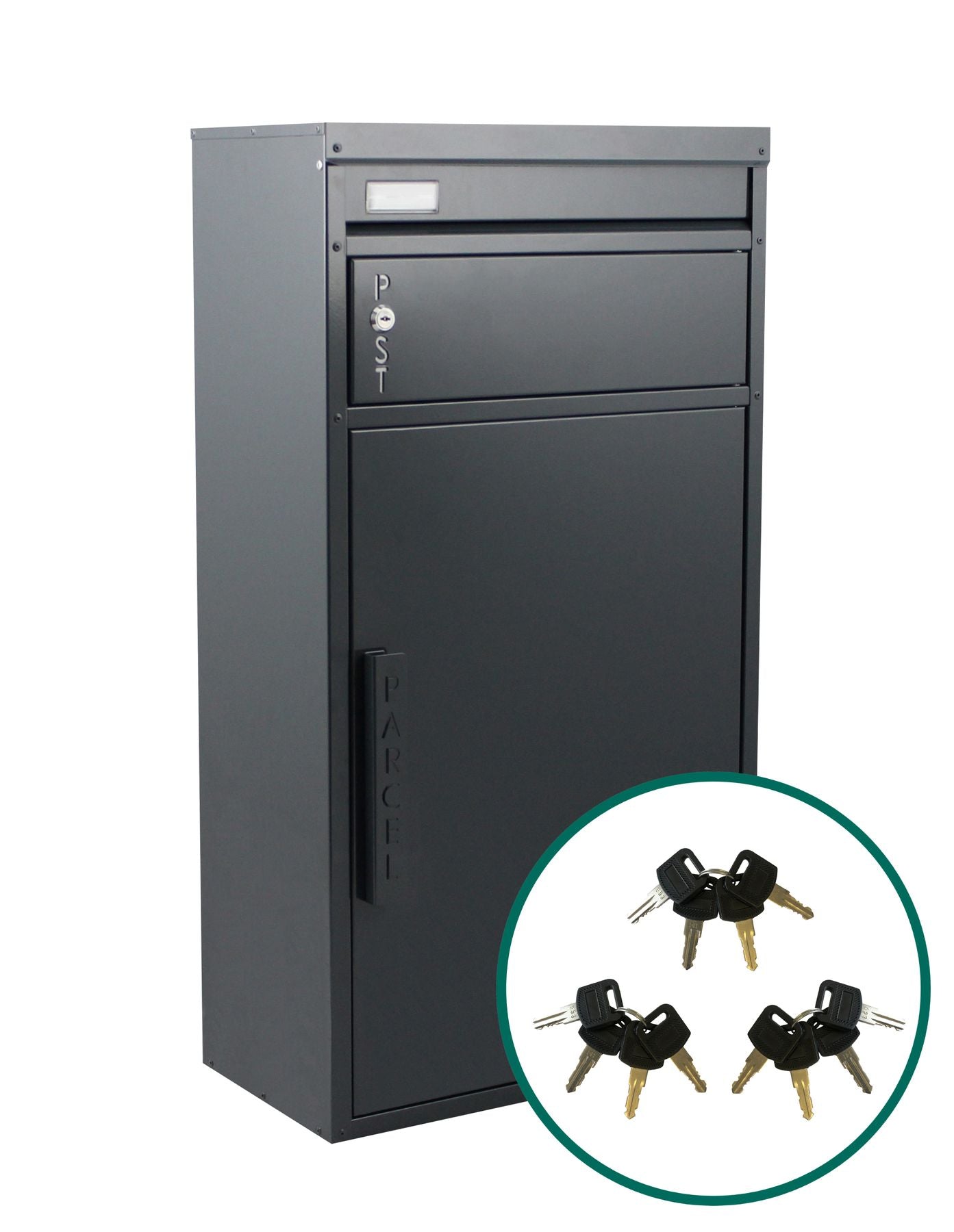 Paketbriefkasten Tiamat 65 anthrazit-grau mit 12 Schlüsseln