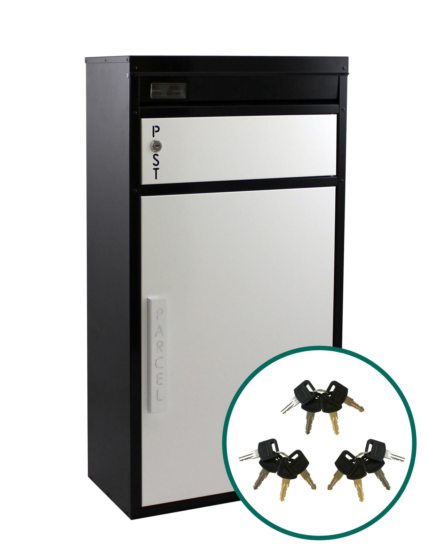 Paketbriefkasten Tiamat 65 schwarz-weiß mit 12 Schlüsseln