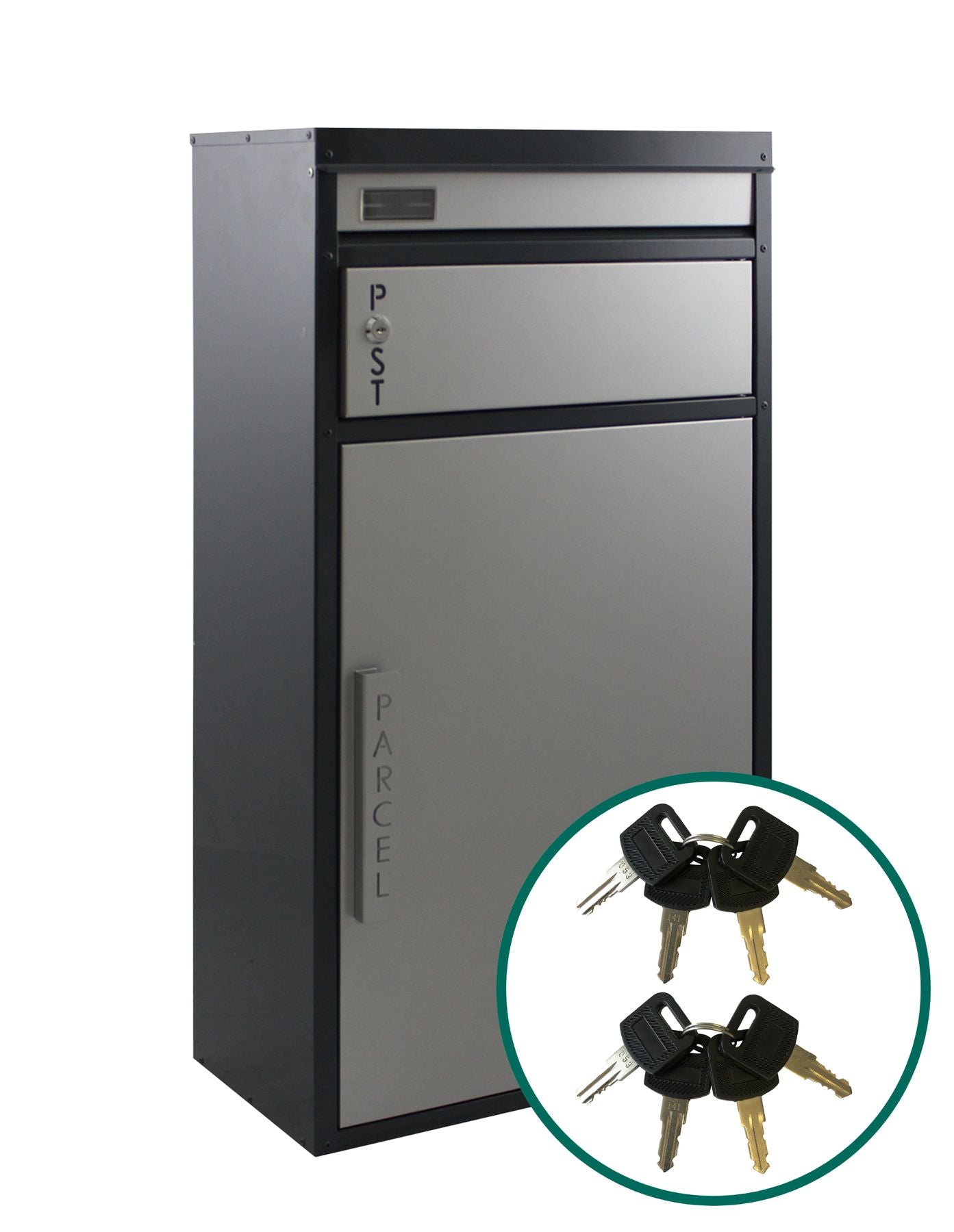 Paketbriefkasten Tiamat 65 silber-anthrazit mit 8 Schlüsseln