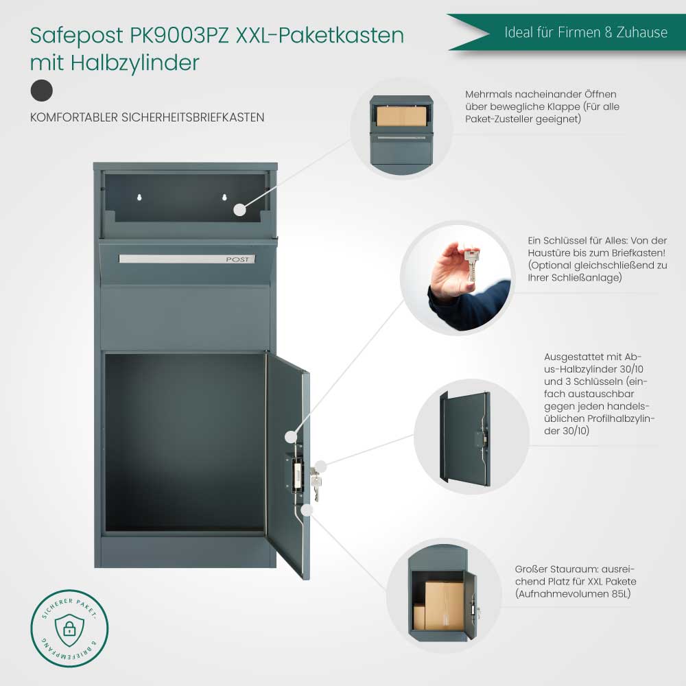 Paketbriefkasten XXL anthrazit mit Profilzylinder