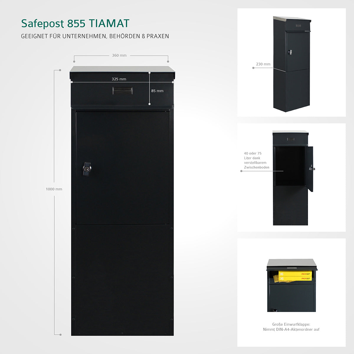 Standbriefkasten Tiamat 855 anthrazit-grau mit 8 Schlüsseln