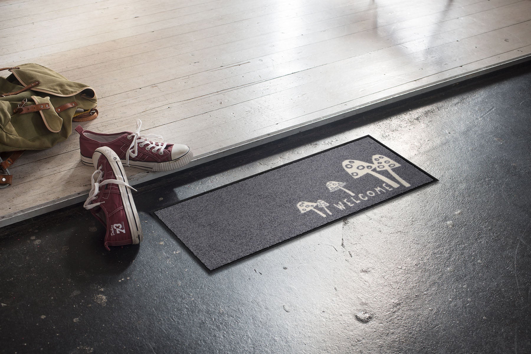 Fußabtreter klein 30x75 Welcome Mushrooms grau