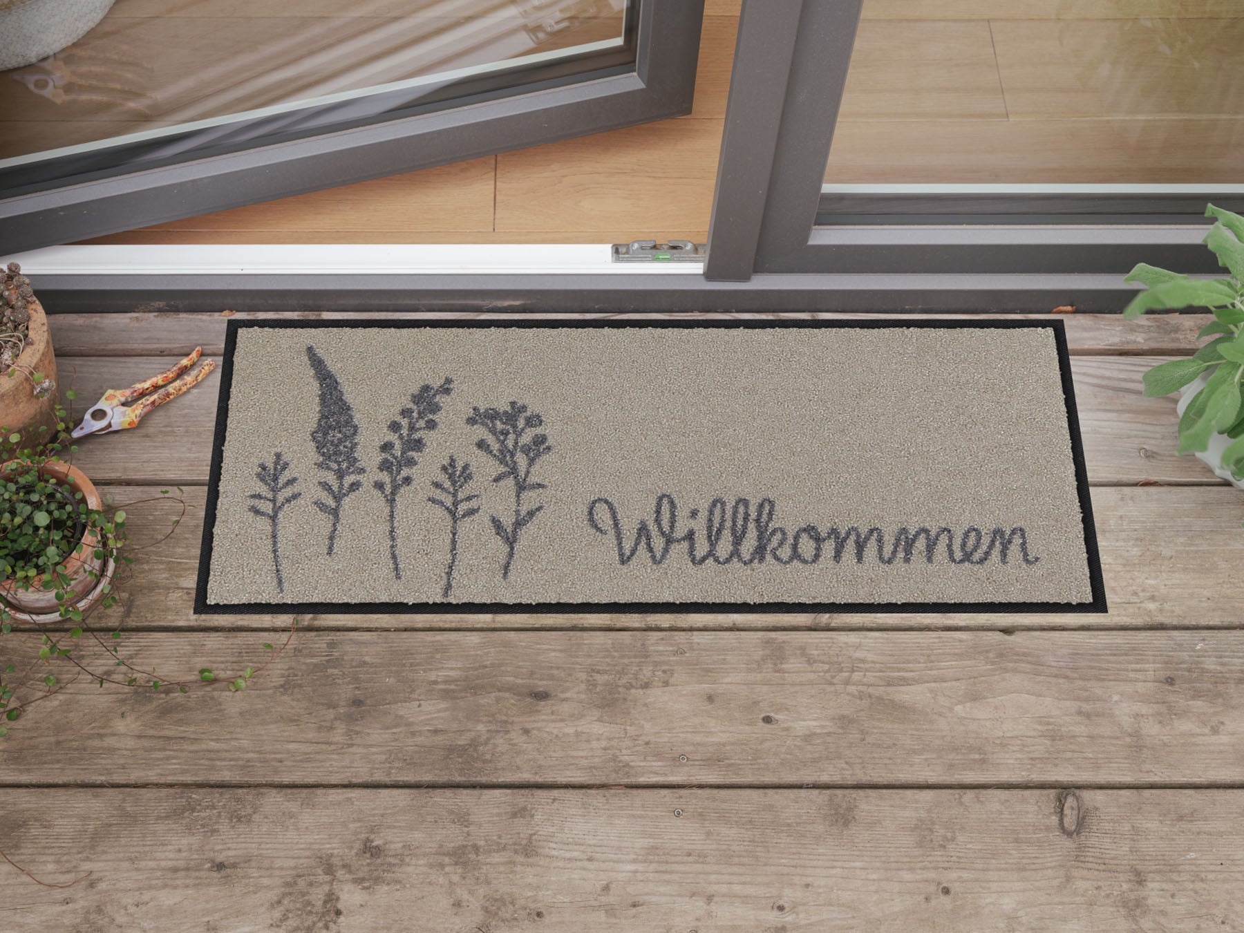 Fußabtreter klein 30x75 Willkommen Wiese grau