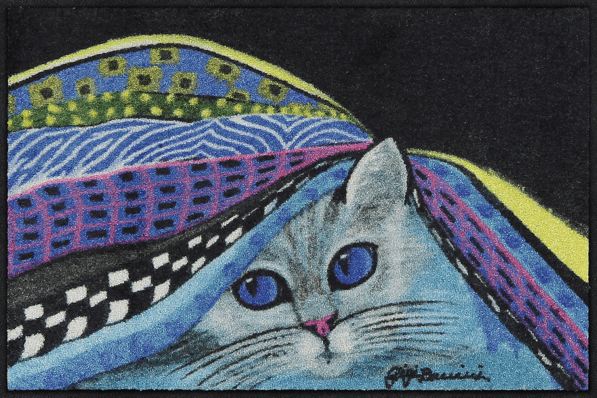 Fußmatte 50x75 Katzenglück blau