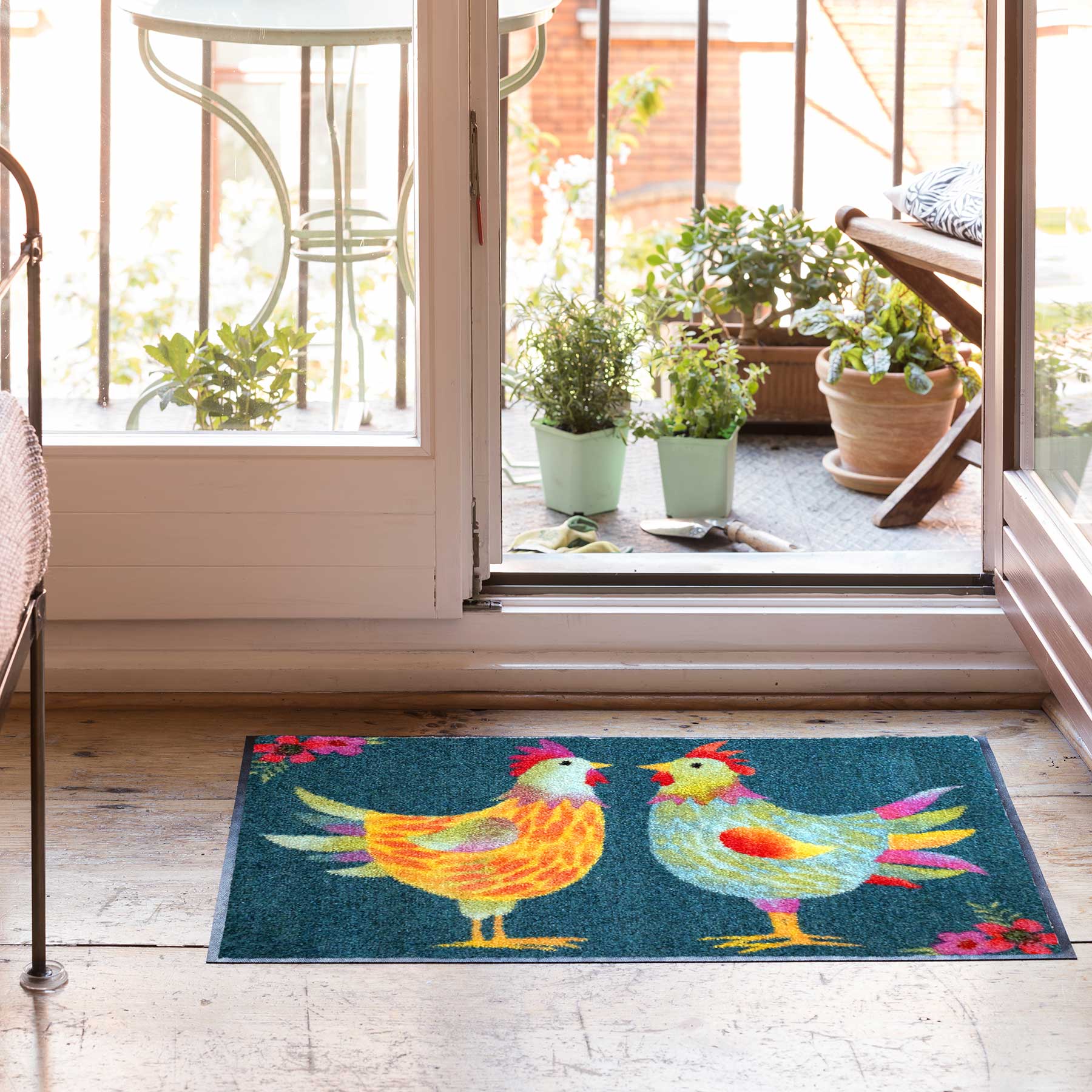 Fußmatte 50x75 Rainbow Chicken petrol grün