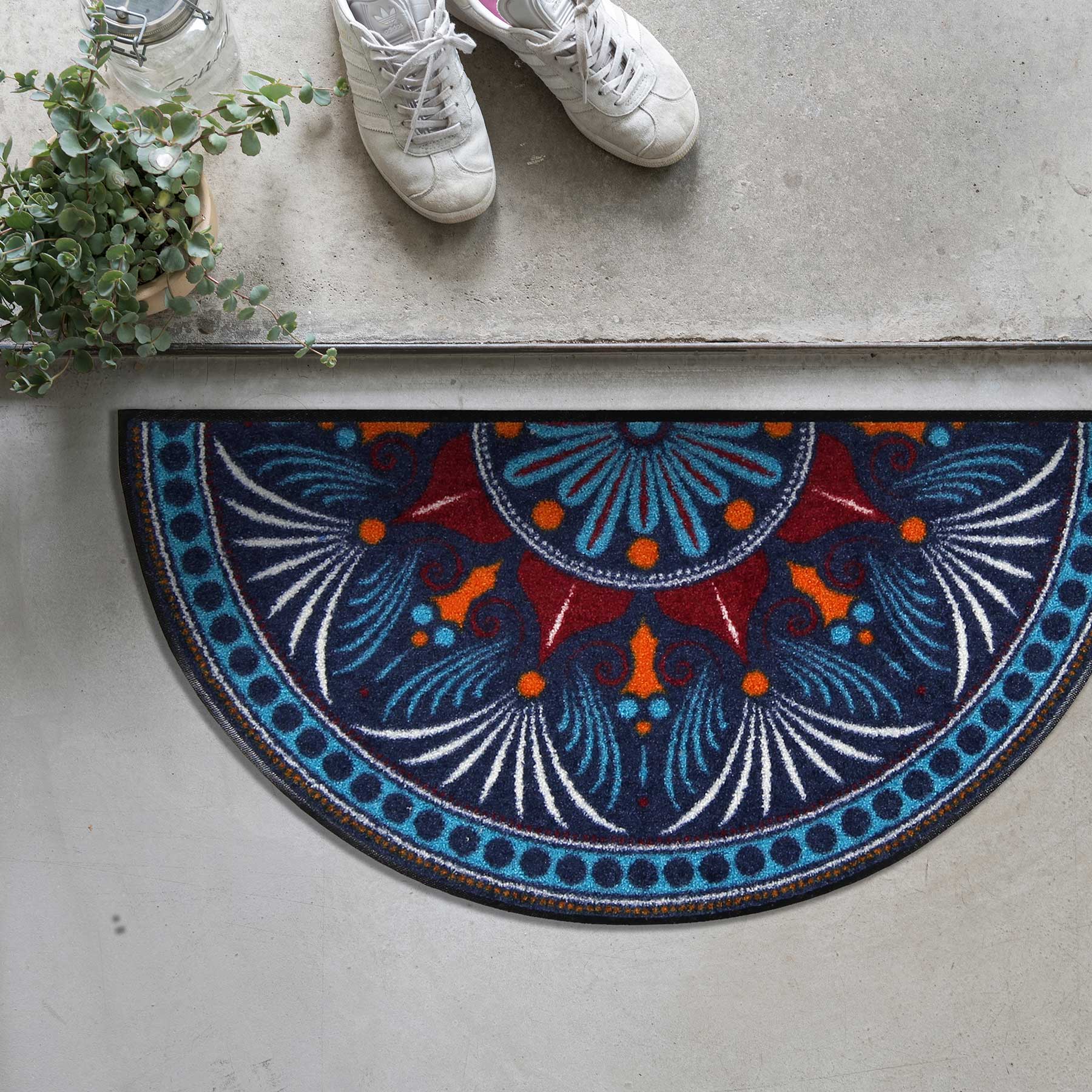 Fußmatte 42x85 Yara turquoise-red blau halbrund