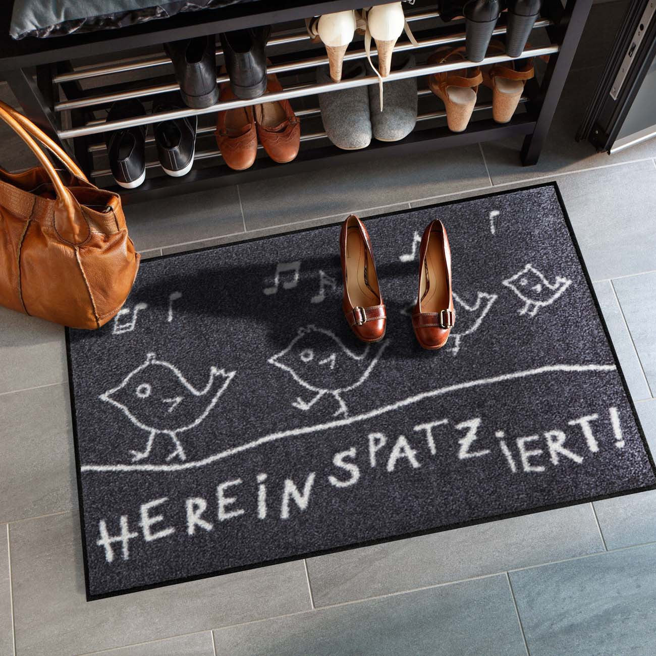 Fußmatte 50x75 Hereinspatziert grau