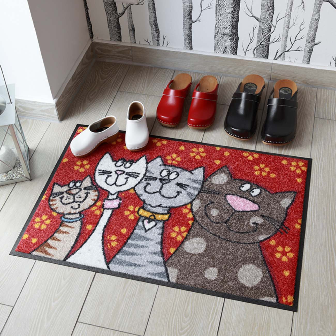 Fußmatte 50x75 Katzenfamilie rot