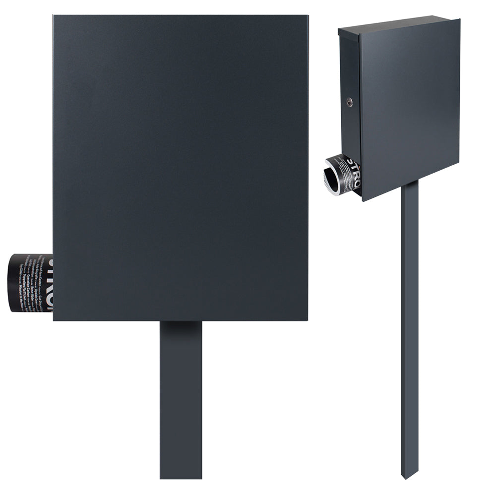 Standbriefkasten mit Zeitungsfach anthrazit (RAL 7016) SBox 111R-b Briefkasten mit Pfosten (einbetonieren) Rechtsanschlag
