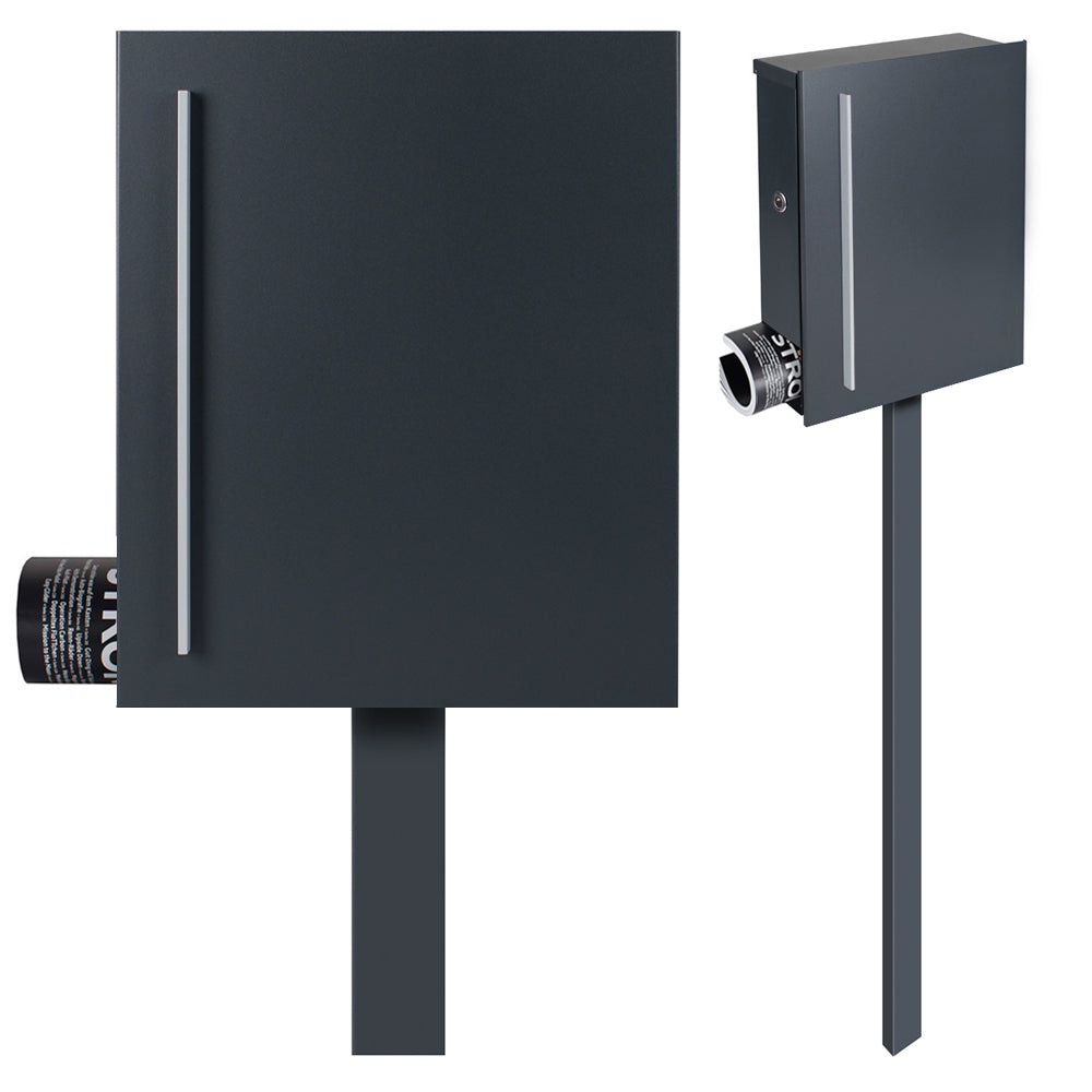 Standbriefkasten mit Zeitungsfach anthrazit (RAL 7016) SBox 110R-b Briefkasten mit Pfosten (einbetonieren) Rechtsanschlag