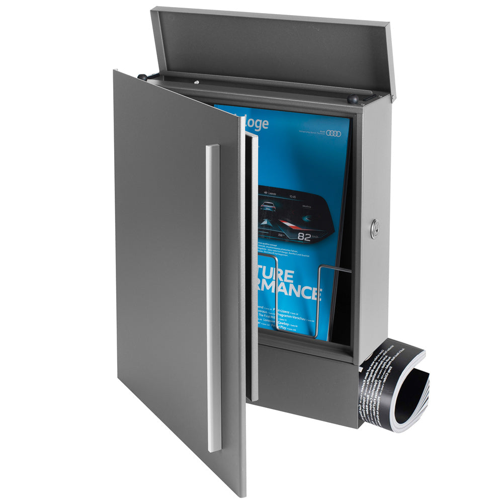 Standbriefkasten mit Zeitungsfach grau-aluminium (RAL 9007) SBox 110b Briefkasten mit Pfosten (einbetonieren)