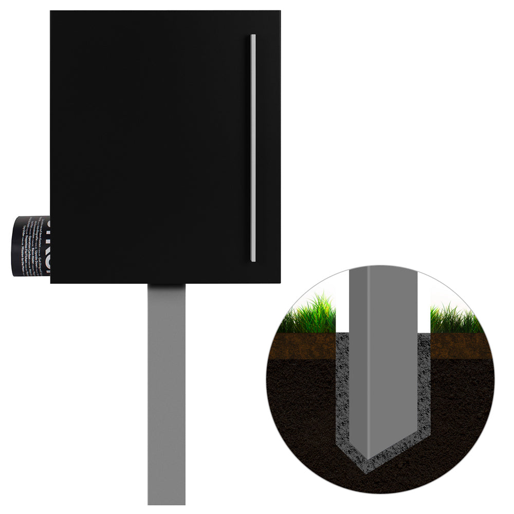 Standbriefkasten mit Zeitungsfach schwarz matt (RAL 9005) SBox 110b Briefkasten mit Pfosten (einbetonieren)