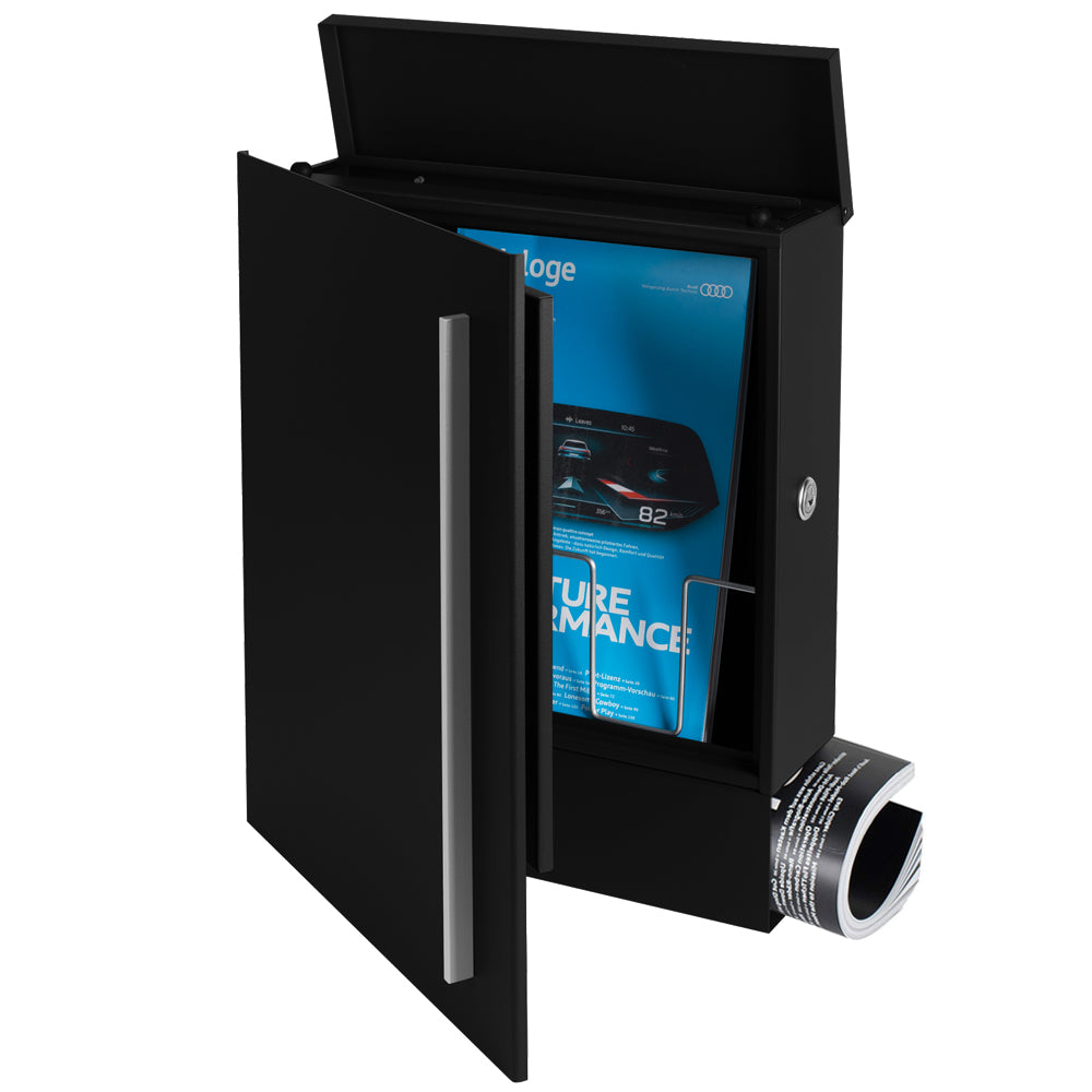 Standbriefkasten mit Zeitungsfach schwarz matt (RAL 9005) SBox 110b Briefkasten mit Pfosten (einbetonieren)