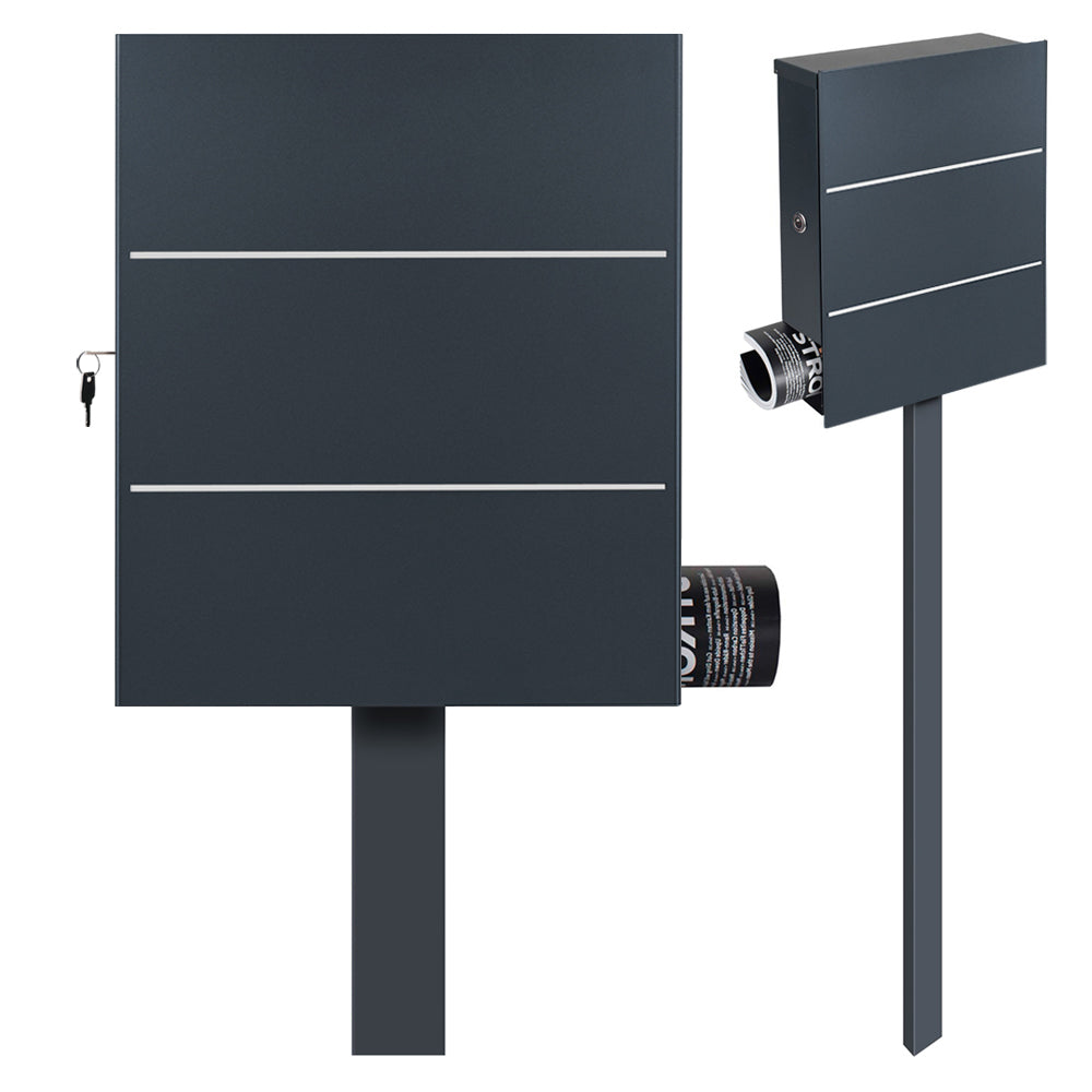 Standbriefkasten mit Zeitungsfach anthrazit (RAL 7016) SBox 141R b Briefkasten mit Pfosten (einbetonieren)