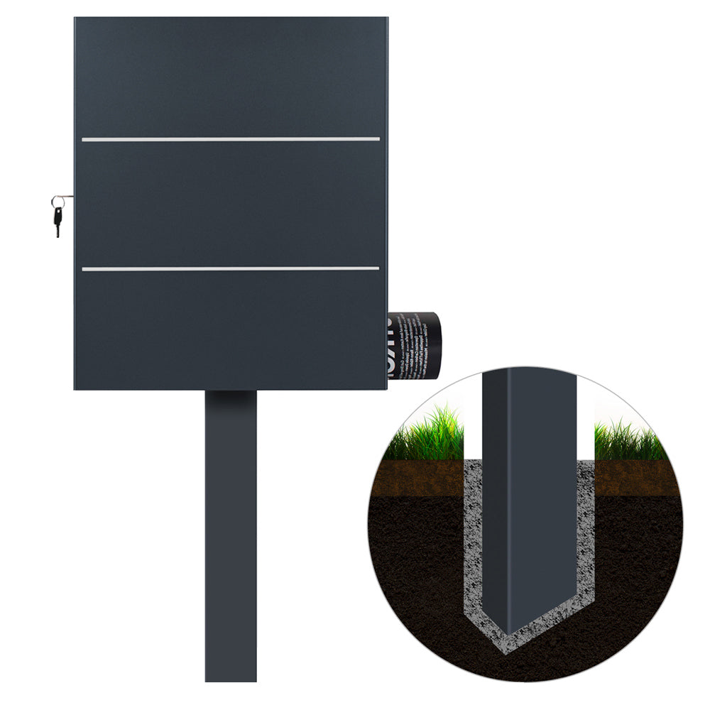 Standbriefkasten mit Zeitungsfach anthrazit (RAL 7016) SBox 141R b Briefkasten mit Pfosten (einbetonieren)