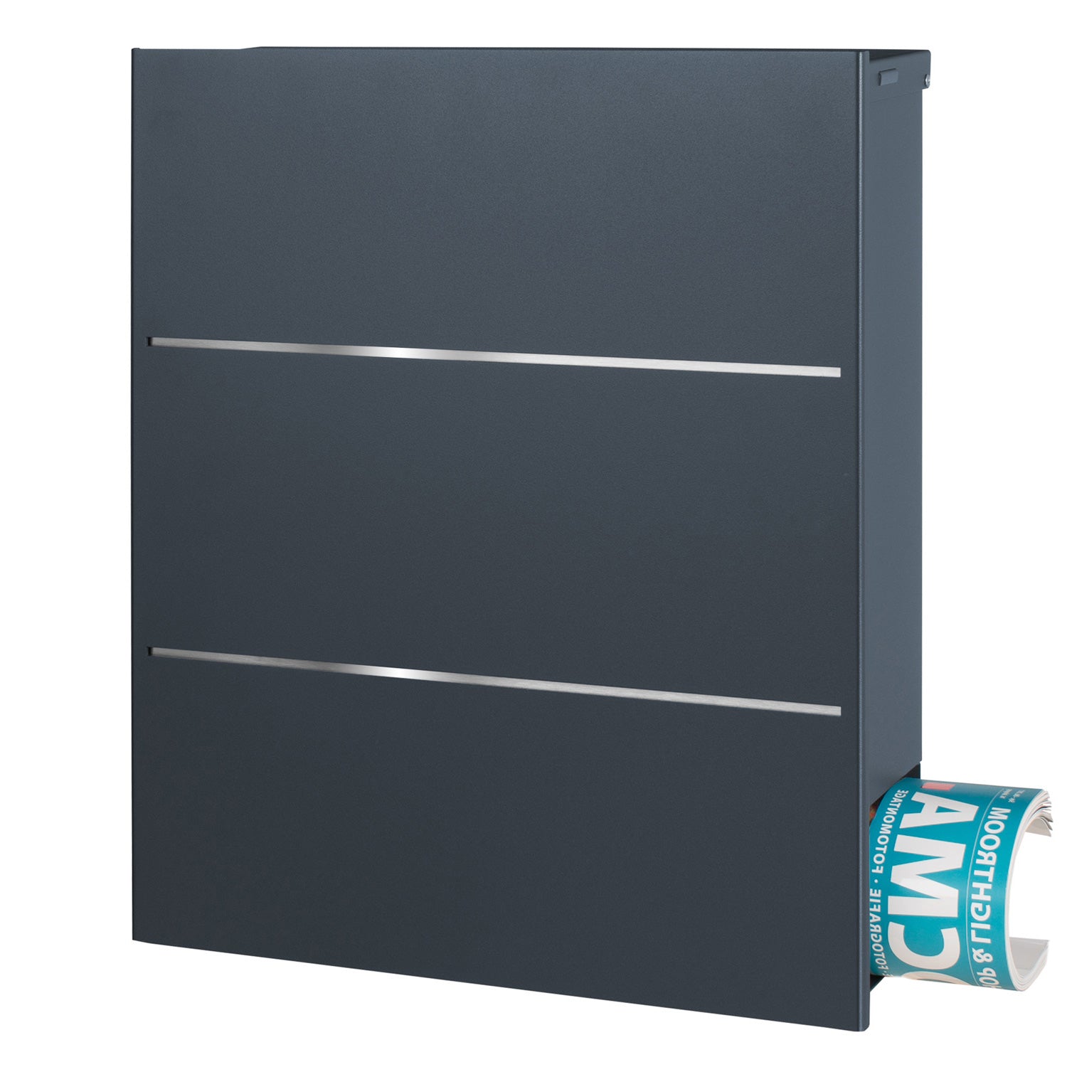 Standbriefkasten mit Zeitungsfach anthrazit (RAL 7016) SBox 141R b Briefkasten mit Pfosten (einbetonieren)