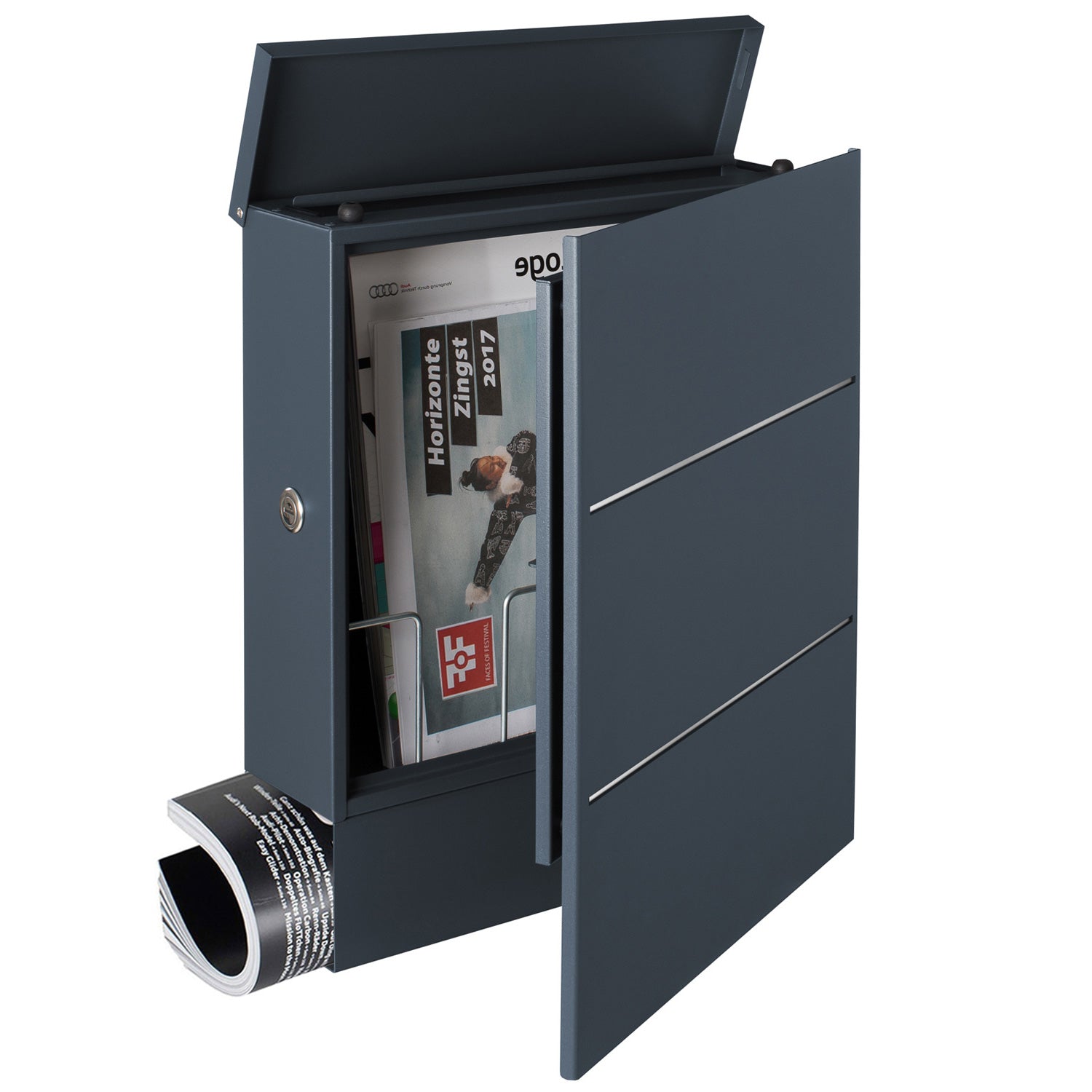 Standbriefkasten mit Zeitungsfach anthrazit (RAL 7016) SBox 141R b Briefkasten mit Pfosten (einbetonieren)