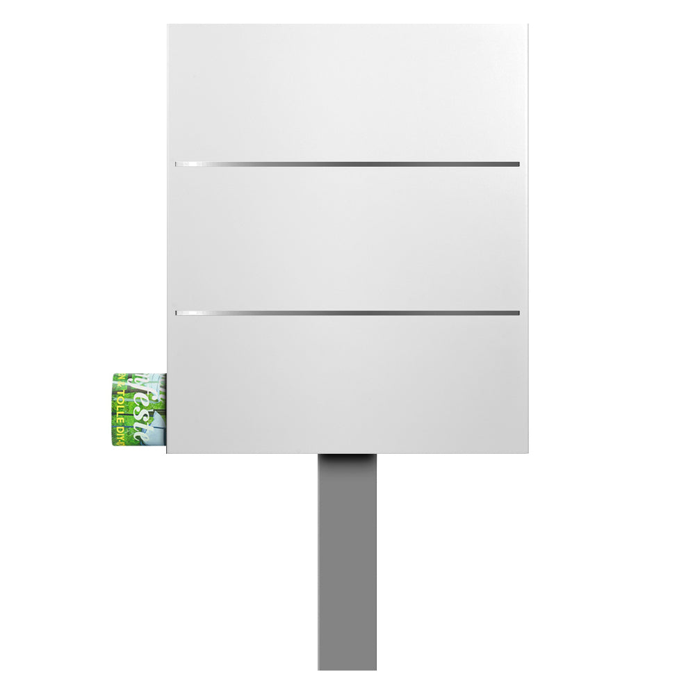 SBox 141b Standbriefkasten mit Zeitungsfach weiß (RAL 9003) mit Pfosten zum Einbetonieren