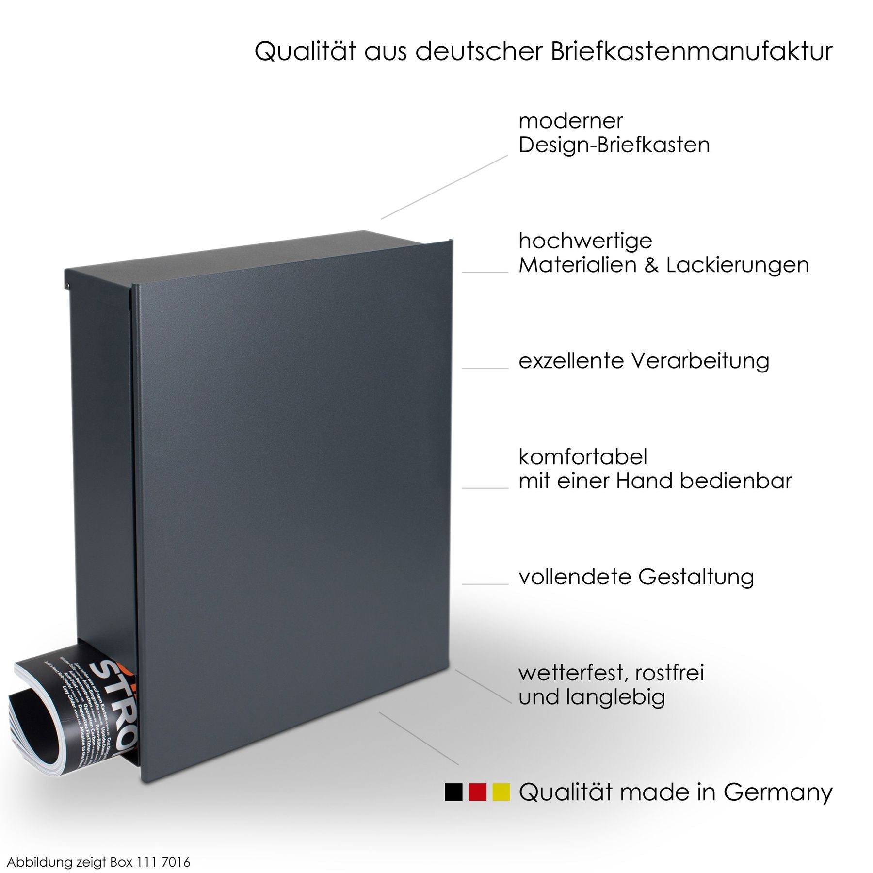 SBox 111b Standbriefkasten mit Zeitungsfach weiß (RAL 9003) inkl. Name + Hausnummer graviert V4A-Edelstahl