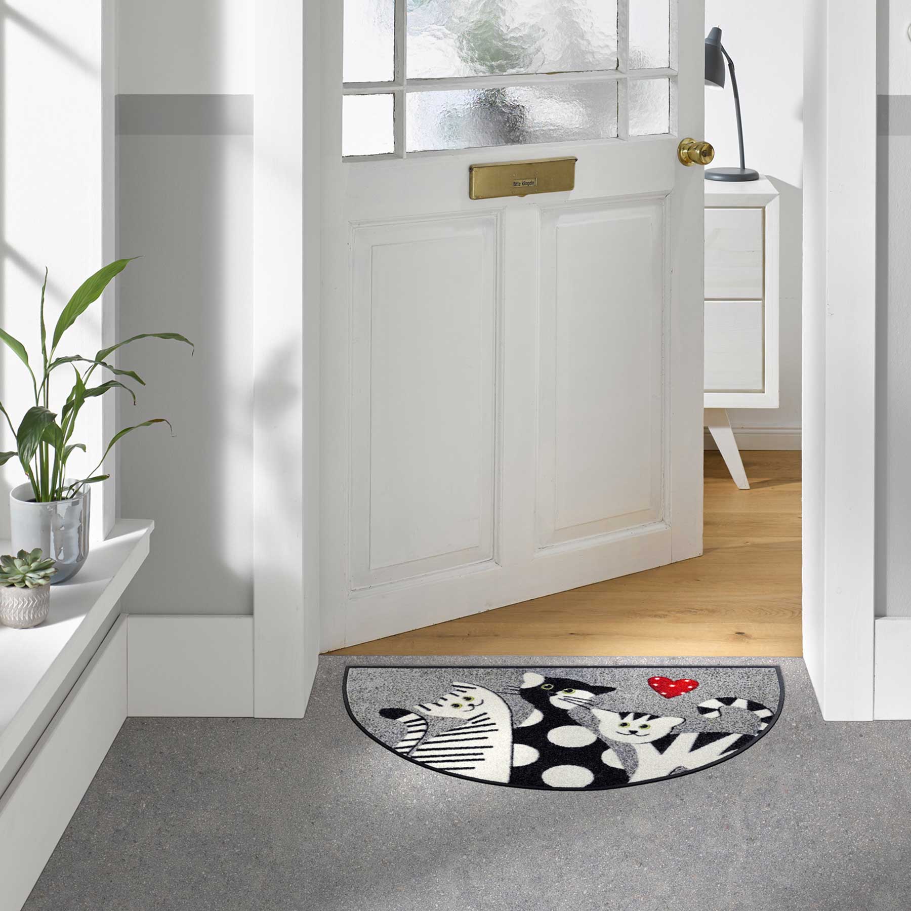 Fußmatte 50x85 Round Cat Trio grau halbrund