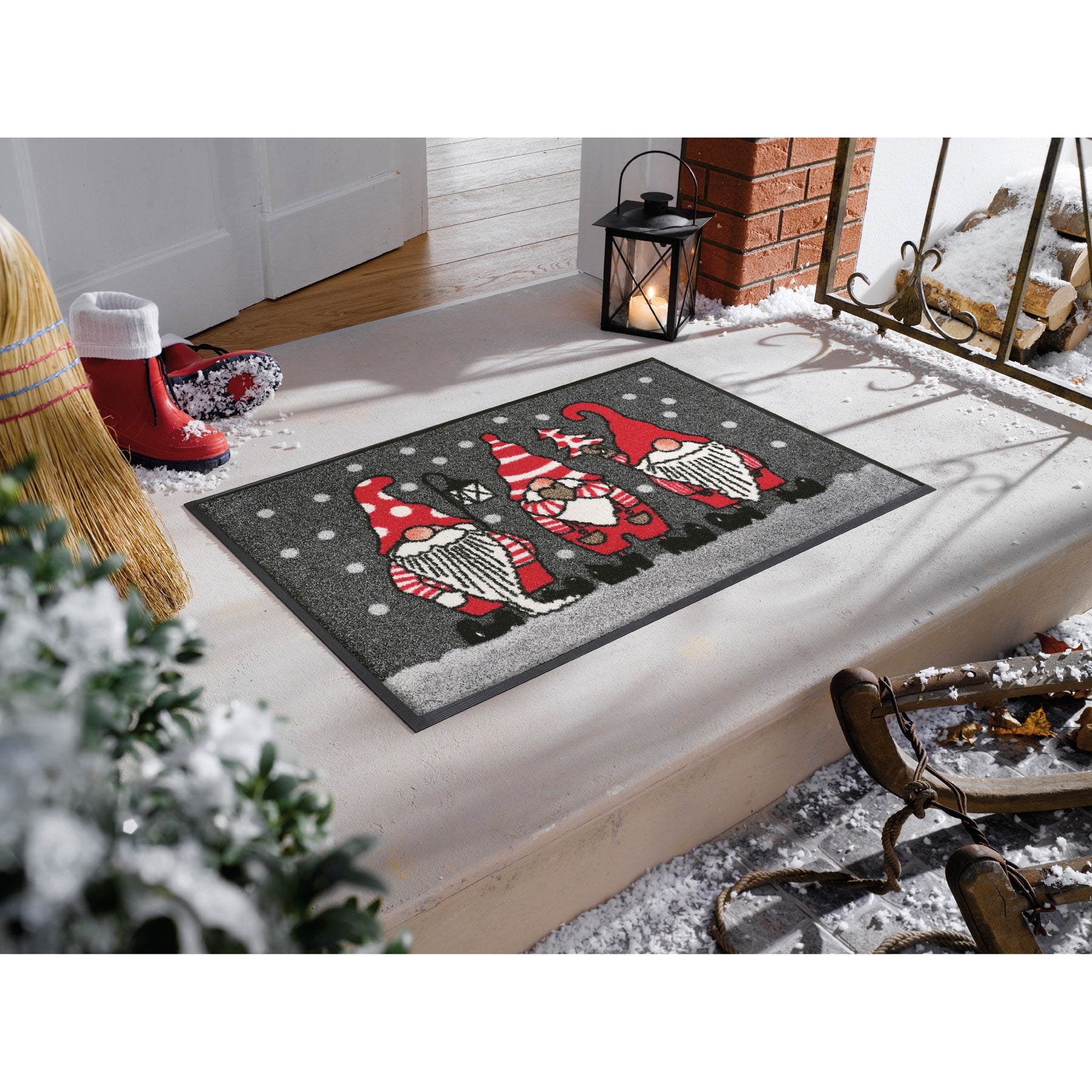 Fußmatte 50x75 Winterzwerge rot