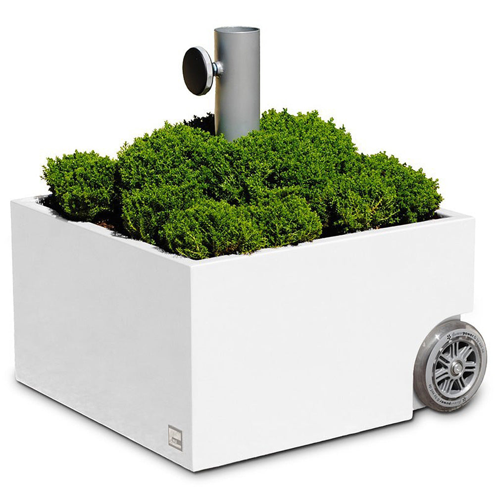 Sonnenschirmständer weiß rollbar & bepflanzbar | Flowerpower