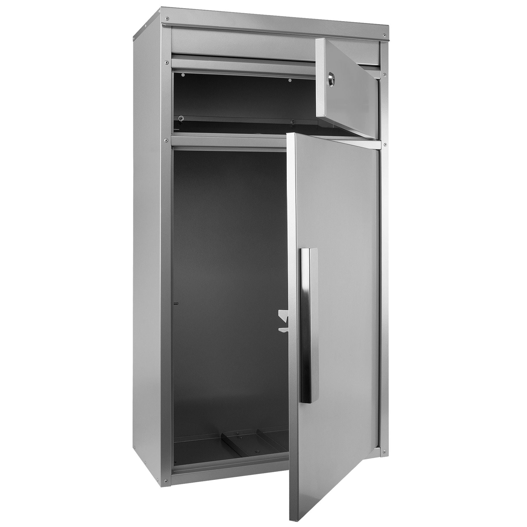 Paketbriefkasten 65MS mit Name und Hausnummer graviert V4A-Edelstahl/silber RAL 9006 Design-Paketkasten modern