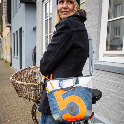 Handtasche Deern Mini Segeltuch weiß Zahl orange