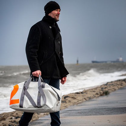 Reisetasche Kutter Segeltuch weiß-blau Zahl hellgrau