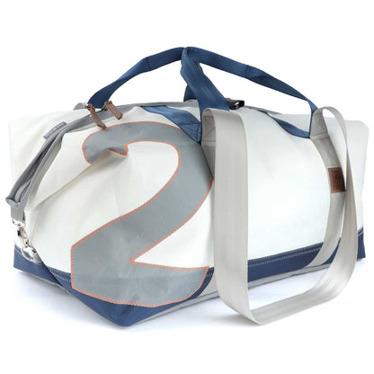 Reisetasche Kutter Segeltuch weiß-blau Zahl hellgrau