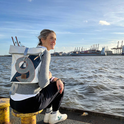 Rucksack Möwe Segeltuch weiß-grau Zahl blau