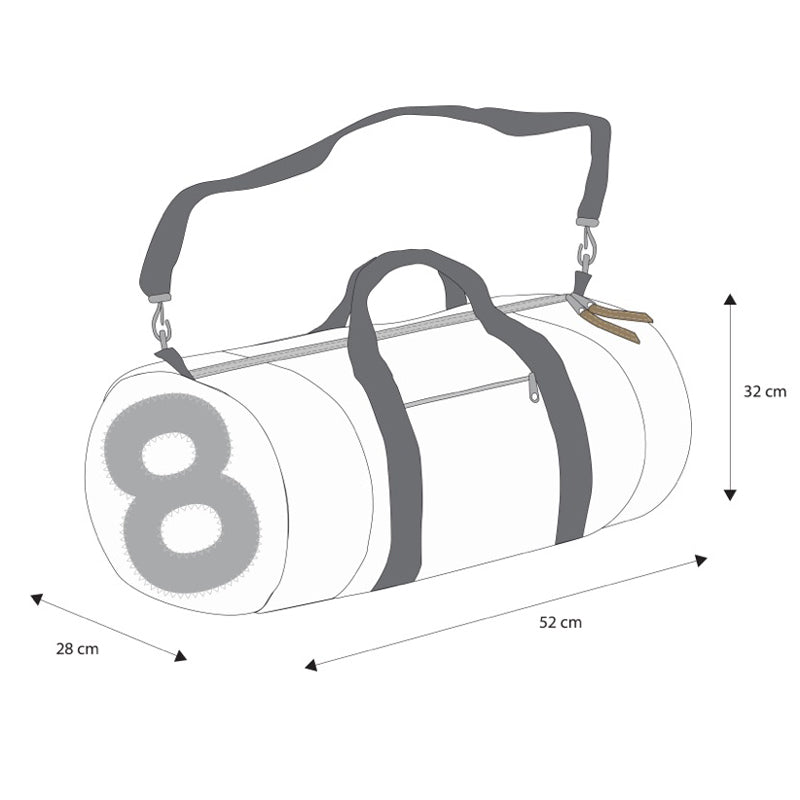 Sporttasche Pirat Segeltuch weiß-taupe Zahl hellgrau