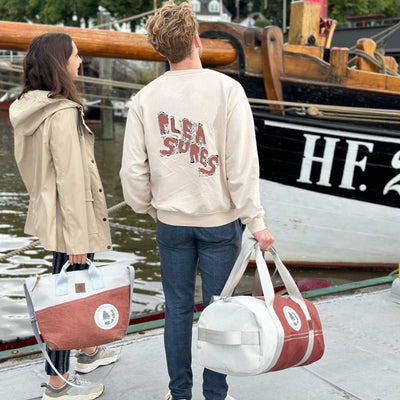 Handtasche Suutje Segeltuch weiß blau Zahl hellgrau