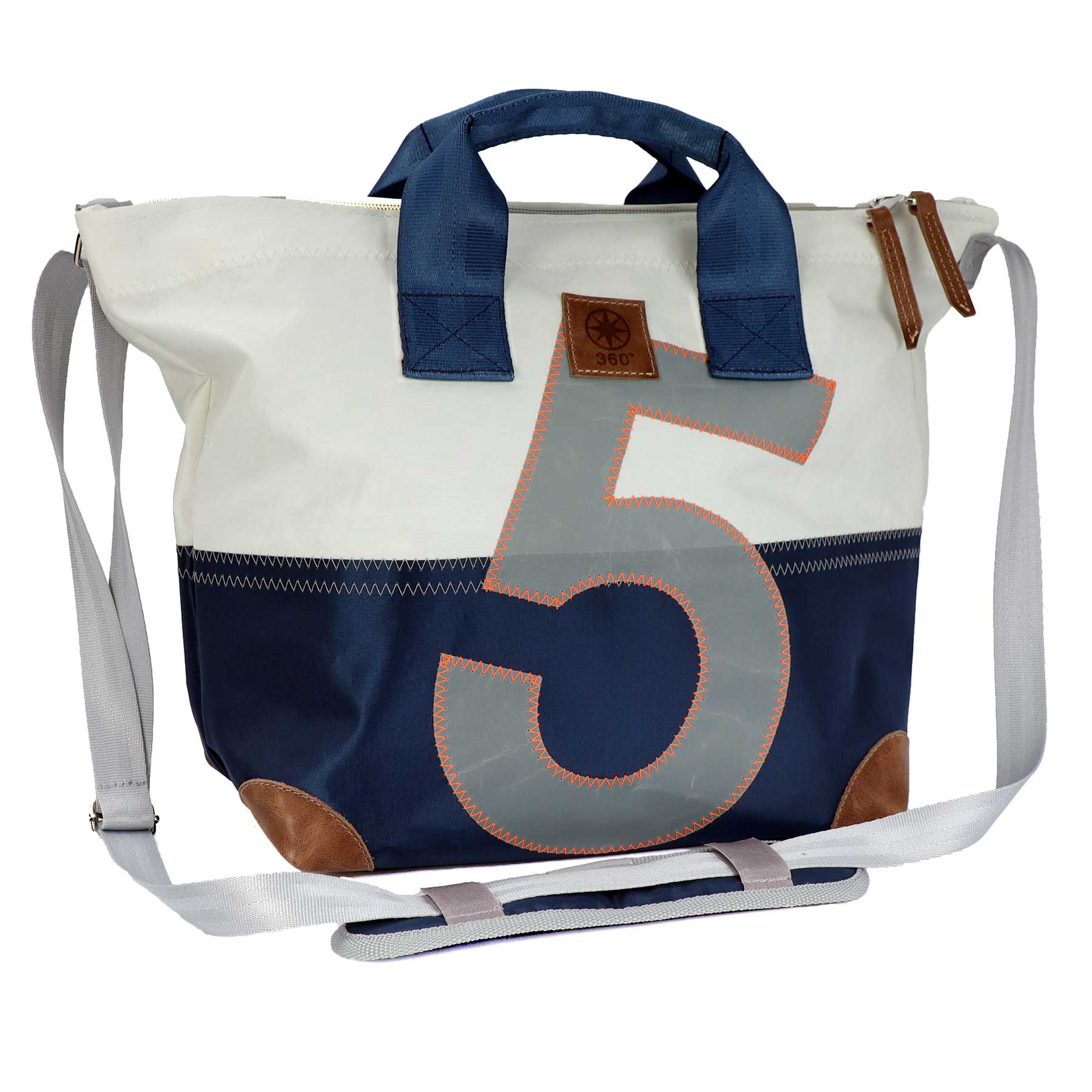 Handtasche Suutje Segeltuch weiß blau Zahl hellgrau