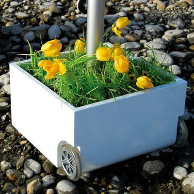 Sonnenschirmständer weiß rollbar & bepflanzbar | Flowerpower