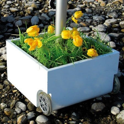 Sonnenschirmständer weiß rollbar & bepflanzbar | Flowerpower