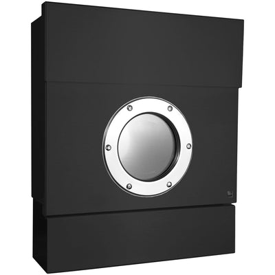 Letterman 2 Design Briefkasten mit Zeitungsrolle schwarz (RAL 9005), Sichtfenster, verdecktes Schloss, Wand-Postkasten