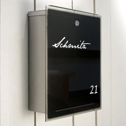Letterman 3 Edelstahl Glas schwarz Briefkasten - 559 b