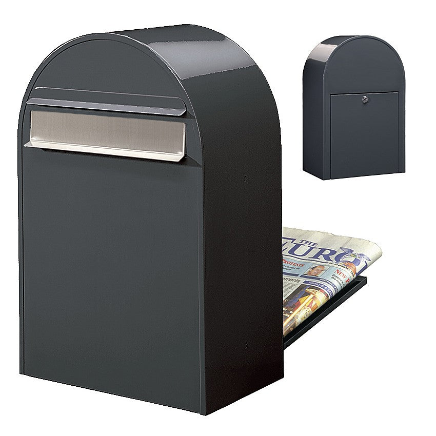 Zaunbriefkasten Classic B RAL 7016 grau, Briefeinwurf Edelstahl