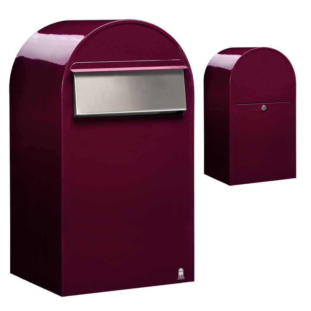 Zaunbriefkasten Grande B RAL 3005 bordeauxrot, Briefeinwurf Edelstahl