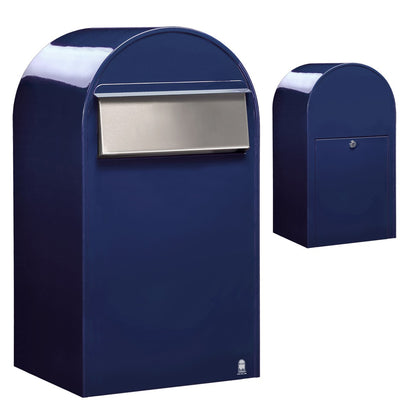 Zaunbriefkasten Grande B RAL 5003 blau, Briefeinwurf Edelstahl