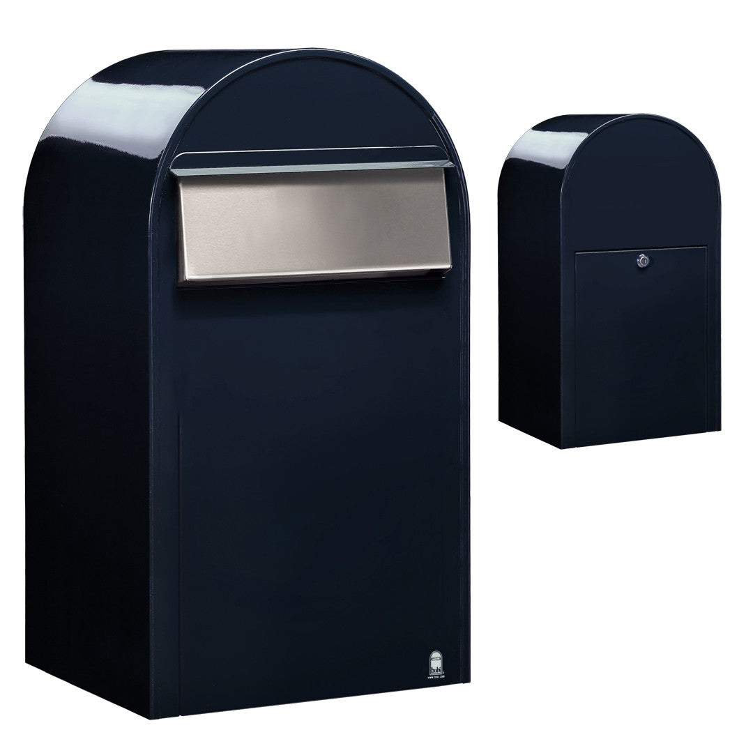 Zaunbriefkasten Grande B RAL 5004 schwarzblau, Briefeinwurf Edelstahl