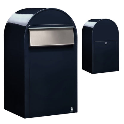 Zaunbriefkasten Grande B RAL 5004 schwarzblau, Briefeinwurf Edelstahl