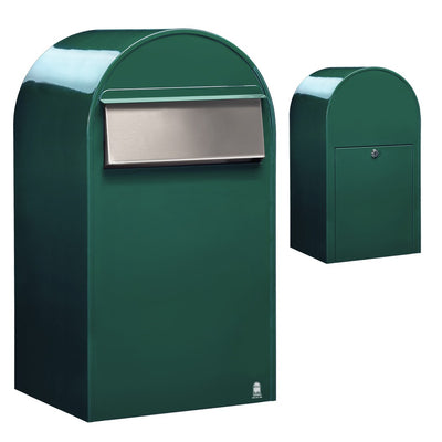 Zaunbriefkasten Grande B RAL 6005 grün, Briefeinwurf Edelstahl